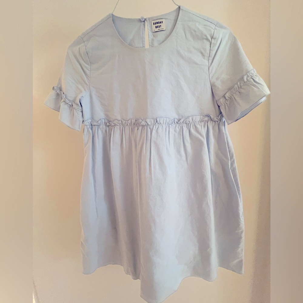Aritzia, Sunday Best, Baby Blue Babydoll Ruffle Dress, Xs